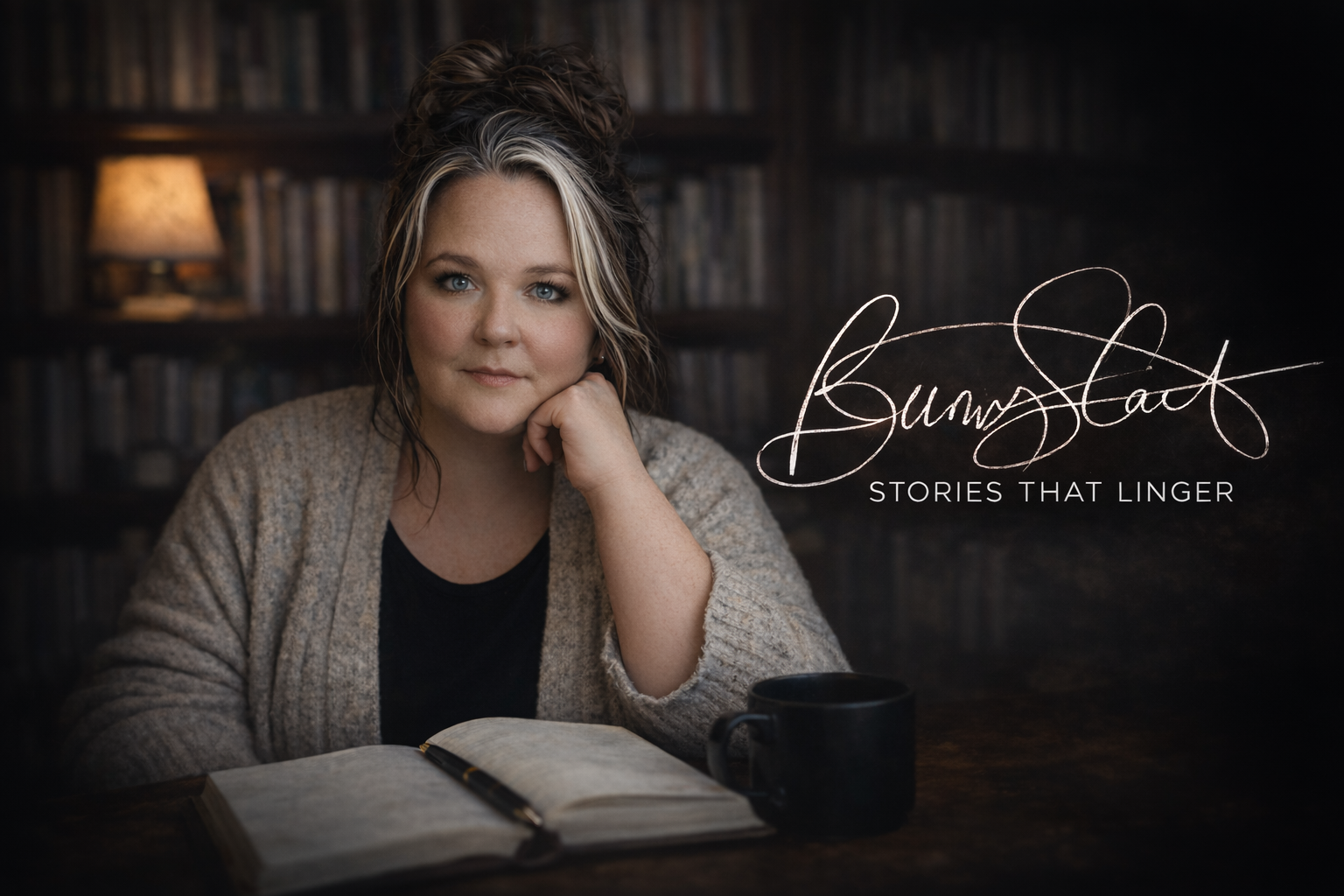 Bunny Cates author portrait in library